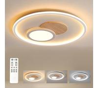 FitzMia Lampada da soffitto a LED, lampada da soffitto con legno, dimmerabile, con telecomando, moderna lampada rotonda in legno, per camera da letto, cameretta dei bambini, soggiorno, cucina