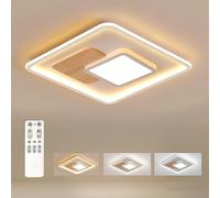 FitzMia Lampada da soffitto a LED, quadrata, con legno, dimmerabile, con telecomando, moderna lampada da soffitto in legno, per camera da letto, cameretta dei bambini, soggiorno, cucina (31,5 x 31,5