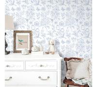 Fiula Carta da parati autoadesiva blu e bianca con motivo floreale, 44 cm x 5 m, tulipani, farfalle, raduna, in vinile, impermeabile, rimovibile, per soggiorno e camera da letto, spessa