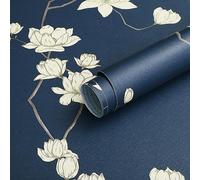 Fiula Carta da parati autoadesiva in vinile con motivo floreale, colore blu navy, rotolo adesivo vintage con motivo botanico, per mobili, mobili, camera da letto, impermeabile, 41 cm x 10 m