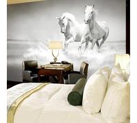 Fiume Astratto Vintage Che Corre Cavallo Bianco 3D Carta Da Parati Facile Installare Mobili Sfondi Ufficio Divano Camera Letto Sfondo Decorazione Murale-400cm×280cm