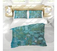 Fiume blu e ninfea 3 pezzi Claude Monet Art Pattern Copripiumino con lacci a cerniera 2 federe Set copripiumino traspirante 140x200 cm