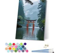 Fiume Dipingere con i Numeri Adulti con Telaio, Dipingere con i Numeri Paesaggio, Fai da te Paint by Numbers Kits con 3 Pennelli e Pigmento Acrilico, pour Decorazioni Casa, Regalo Donna 70x95cm 4-4623