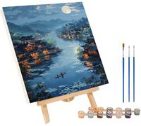 Fiume Dipingere con i Numeri Adulti con Telaio, Paint by Numbers Luna, DIY Dipingere con i Numeri Kit con 3 Pennelli e Vernice Acrilica, Hobby Creativi Adulti, Decorazione Casa Regalo 40x50cm 7-9172
