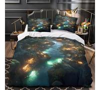 fiume incantato 3D Stampa Coperta Letto 3pz Microfibra Resistente scena fantasy nella giungla Coperteletto 2 federe Zip nascosta Ragazzi Bambini Single（140x200cm）