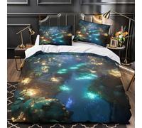 fiume incantato 3D Stampa Coperta Letto 3pz Microfibra Zip nascosta foresta luminosa fantasy Coperteletto 2 federe Lavabile Lavatrice Arredo Camera Coppie Single (135x200cm)
