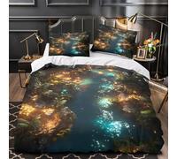 fiume incantato 3D Stampa Coperteletto 3pz Microfibra Ipollergenica scena fantasy luminosa Coperta Letto 2 federe Resistente Arredo Camera Adulti Super king（260x220cm）