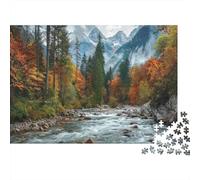 Fiume Montagna Autunnale Puzzle Difficile da 1000 Pezzi per Adulti, Fiume, Montagne, Pini, Premium, Spesso, Resistente, Alta Qualità, Vivace, Stimolante, Antistress 70x50cm/1000pz
