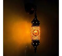Fiunkes Applique da Parete in Stile Boho con Mosaico Turco, lampade da Parete a Lanterna con Mosaico ottomano, Lampada da Ingresso in Perline di Vetro marocchine Fatte a Mano, per Comodino,Marrone
