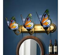 Fiunkes Lampada da Bagno a 3 luci, Applique a Forma di Farfalla e Uccellino, Lampada da Ingresso in Vetro colorato Stile Vintage nei Toni dell'arancione, del Rosso e del Giallo,Blu