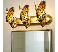 Fiunkes Lampada da Bagno a 3 luci, Applique a Forma di Farfalla e Uccellino, Lampada da Ingresso in Vetro colorato Stile Vintage nei Toni dell'arancione, del Rosso e del Giallo,Arancia