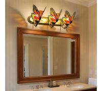 Fiunkes Lampada da Bagno a 3 luci, Applique a Forma di Farfalla e Uccellino, Lampada da Ingresso in Vetro colorato Stile Vintage nei Toni dell'arancione, del Rosso e del Giallo,Rosso