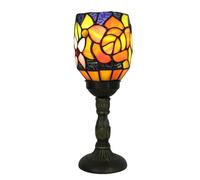 Fiunkes Lampada da Comodino in Vetro colorato Beige e Rosa, Lampada Decorativa con Fiori di Rosa e Perline di Cristallo Bianco ambrato, Lampada a Lanterna per Camera da Letto, Biblioteca,Arancia