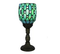 Fiunkes Lampada da Comodino in Vetro colorato Beige e Rosa, Lampada Decorativa con Fiori di Rosa e Perline di Cristallo Bianco ambrato, Lampada a Lanterna per Camera da Letto, Biblioteca,Blu