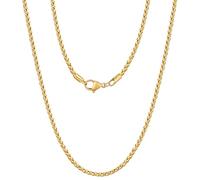Fiusem Catena di grano per uomini e donne, 2/2,5/3/4/5 mm argento/placcato oro 14 carati/collana nera, collana da uomo in acciaio inox, collana da uomo 40-71 cm, 24 Inches, Acciaio inossidabile, Non
