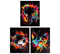 FIUTEKO 3 Quadri Decorativi Camera da Letto Ragazzi,Stampe Graffiti Colorate Poster da Parete 30x40 cm Senza Cornice con Pallone, Cuffie e Gamepad - per Camerette, Stanze Gaming e Teen Room