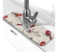 Five Birds are On The Snowy Branch, tappetino paraspruzzi per rubinetto, tappetino per rubinetto della cucina, maniglia del rubinetto, vassoio raccogli gocce per bagno (38,1 x 14 cm)