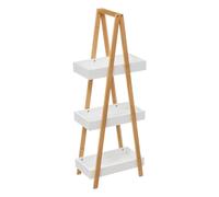 Five - Carrello da bagno 3 livelli in bambù e legno bianco