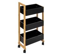 Five - Carrello da bagno a 3 livelli in bambù e legno nero, altezza 80 cm