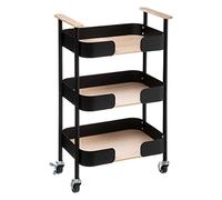 Five - Carrello da cucina arrotolabile a 3 livelli in metallo nero e legno, H 74,6 cm