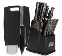 FIVE COWS Coltelli da Cucina, 16 pz, Con Tagliere e Forbici, Coltelli da Chef, Coltelli da Pane, Dispositivo di Protezione per le Dita, Acciaio Inossidabile, set Ceppo Coltelli da Cucina(Nero)