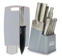 FIVE COWS Coltelli da Cucina, 16 pz, Con Tagliere e Forbici, Coltelli da Chef, Coltelli da Pane, Dispositivo di Protezione per le Dita, Acciaio Inossidabile, set Ceppo Coltelli da Cucina(Blu)