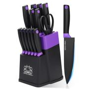FIVE COWS Set Coltelli da Cucina, 14 Pezzi, Set Coltelli da Cucina in Acciaio Inossidabile, con Fessure per Forbici e Asta, Design Moderno per Casa e Ristorante (Viola)