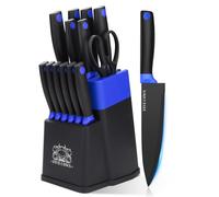 FIVE COWS Set Coltelli da Cucina, 14 Pezzi, Set Coltelli da Cucina in Acciaio Inossidabile, con Fessure per Forbici e Asta, Design Moderno per Casa e Ristorante (Blu)
