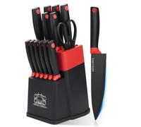 FIVE COWS Set Coltelli da Cucina, 14 Pezzi, Set Coltelli da Cucina in Acciaio Inossidabile, con Fessure per Forbici e Asta, Design Moderno per Casa e Ristorante (Rosso)
