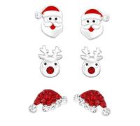 FIVE-D 2 paia di orecchini a forma di Babbo Natale e albero di Natale, in argento Sterling 925, con custodia per gioielli, Onesize, Argento sterling, Senza pietra