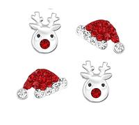 FIVE-D 2 paia di orecchini Natale Cappello di Babbo Natale e Albero di Natale in argento Sterling 925, con custodia, 8 mm, Argento sterling, Senza pietra