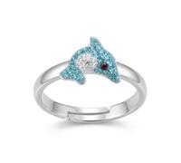 FIVE-D Anello per bambini e ragazze, in argento Sterling 925 con delfino, 1.5 cm, Argento sterling, Cristalli