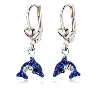 FIVE-D - Orecchini da bambina, a forma di delfino, in argento Sterling 925, con custodia e Argento, colore: azzurro, cod. SL-kinderkristall157a