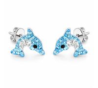 FIVE-D Orecchini per bambini a forma di delfino in argento sterling 925 con custodia per gioielli, Onesize, Argento sterling, cristallo