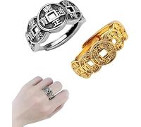 Five Emperor Coin Auspicious Ring, Unisex Attract Wealth Money And Good Luck Ring,Adjustable Ring Lucky Coin,Chinese Ring Feng Shui Ring Fortune for Men (Silver+ Gold)