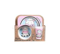 (Five.piece.set.with.box,Pink.Cow)Creative New Bamboo Fiber Kids Dinnerware Set Five Piece Set Kindergarten Baby