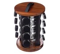 Five Portaspezie + 16 barattoli per spezie, 20 x 31,5 cm, in legno, colore: Nero