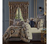 Five Queens Court Bristol Luxury Damascato tessuto jacquard set 4 pezzi, indaco, Queen 92 x 96, poliestere