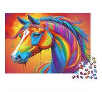 Five Rainbow Horses Galloping 1000 Piece Jigsaw Puzzle, Animal Art Print, Educational Toy, Creative Gift for Men Women