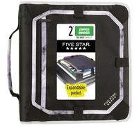 Five Star 29052IT8 Raccoglitore con cerniera, raccoglitore a 3 anelli da 5 cm con anelli rotondi, pannello di espansione e file espandibile a 5 schede, capacità 580 fogli, nero/grigio
