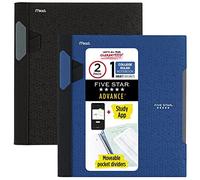 Five Star Advance 820112 - Quaderni a spirale + app per studio, confezione da 2, 1 soggetto, carta a righe universitarie, 28 x 21 cm, 100 fogli, con protezione a spirale e divisori mobili, nero, blu