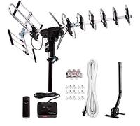 Five Star Antenna HDTV amplificata digitale per esterni, fino a 200 miglia di distanza, rotazione direzionale a 360 gradi, HD 4K 1080P FM, supporta 5 TV più kit di installazione e palo di montaggio
