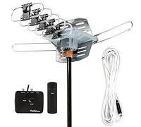 Five Star Antenna HDTV amplificata OTA per esterni con rotazione motorizzata di 360 miglia per 2 TV, supporto per 2 TV, telecomando wireless UHF/VHF/1080P, cavo coassiale da 10,2 m