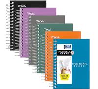 Five Star Fat Lil' 38027 - Quaderni tascabili a spirale, 6 pezzi, carta a righe universitarie, 8,9 x 13,5 cm, piccoli, 200 fogli, viola, arancione, verde, blu, grigio, nero