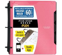 Five Star Flex 293260R - Quaderno ricaricabile con anelli da 2,5 cm, con tasche, linguette e divisori, capacità 220 fogli, include 60 fogli di carta a righe da 21,6 x 27,9 cm, colore: rosa