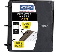 Five Star Flex 29326AA2 Taccuino ricaricabile+app di studio, carta a righe, raccoglitore TechLock con anelli (2,5 cm), copertina personalizzabile, tasche, linguette, divisori, max 200 fogli, nero