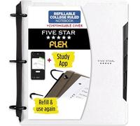 Five Star Flex 29326AE2 Taccuino ricaricabile+app di studio, carta a righe, raccoglitore TechLock con anelli (2,5 cm), copertina personalizzabile, tasche, linguette, divisori, max 200 fogli, bianco