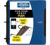 Five Star Flex 293280AD2 - Taccuino ricaricabile + app per lo studio, carta a righe e raccoglitore ad anelli TechLock da 2,5 cm, con tasche, linguette e divisori, capacità 200 fogli, colore: blu