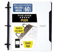 Five Star Flex 29328AE2 - Taccuino ricaricabile + app per lo studio, carta a righe College, anelli TechLock da 2,5 cm, tasche, linguette e divisori, capacità 200 fogli, colore: bianco