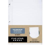 Five Star Foglio sfuso di carta Plus Studio App, 3 fori perforati, carta di riempimento rinforzata, carta a righe universitarie, riciclata, 8-1/2 "x 11", 80 fogli, 1 confezione (170023)